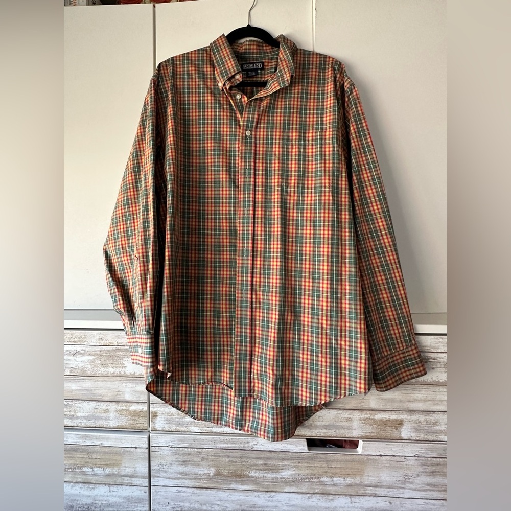 Lands’ End Plaid Button Down Shirt Mens XL 17.5 35